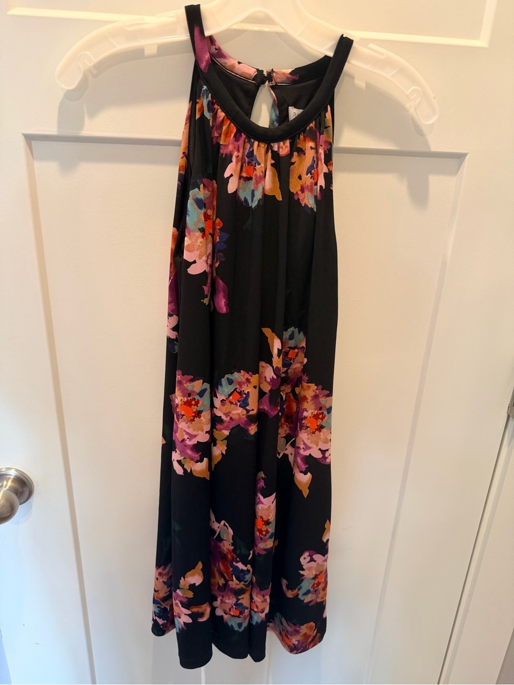 NWT Rachel Zoe Black Watercolor Floral Halter Swing Dress XS